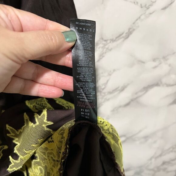 Topshop Satin and Lace Cami Mini Dress in Chocolate and lime-Brown - Picture 10 of 12